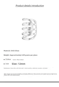 Macro view of S925 sterling silver five-layer ear cuff showing 12mm size and 0.89g weight