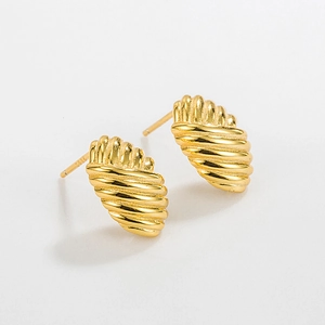 French Vintage 925 Sterling Silver Ribbed Croissant Stud Earrings Gold Silver Plated Spiral Design Jewelry For Women Gift