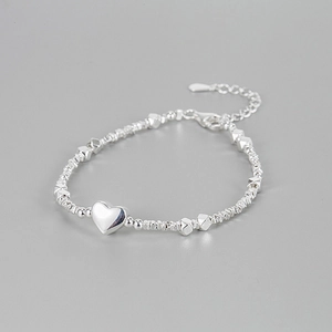 Handmade 925 Sterling Silver Heart Beaded Bracelet For Women Korean Ins Style Sweet Heart Pendant Jewelry Hand Chain