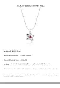 Macro detail of S925 sterling silver star pendant with pink zircon and size parameters
