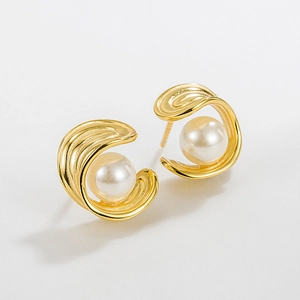 Boucles D'oreilles Puces Künstliche Perles Courbées Élégantes Avec Tige En Argent Sterling 925 Style Français Bijoux Uniques Femmes