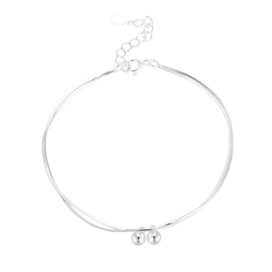 Minimalist S925 sterling silver double-layered snake chain bracelet with polished beads