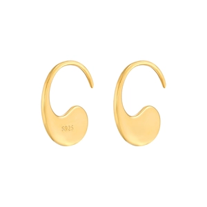 Elegant 925 sterling silver gold-plated geometric curved drop earrings on white background