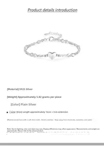 Macro shot of 925 sterling silver heart bracelet showing beads and 16cm plus 3cm extension chain