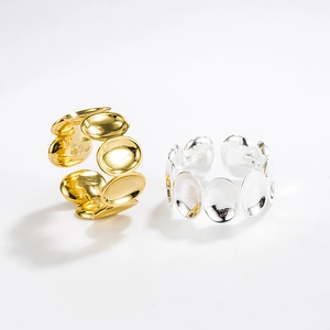 Bague ouverte minimaliste en argent sterling S925 à maillons ovales dorés et argentés