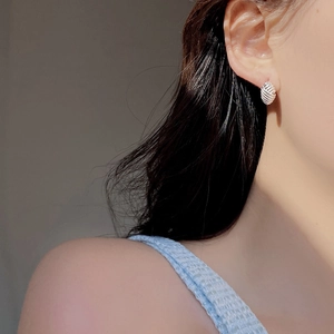French vintage S925 sterling silver twisted croissant stud earrings on model