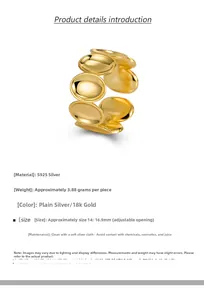 Détail de la bague en argent 925 plaqué or 18 carats avec design de disques ovales