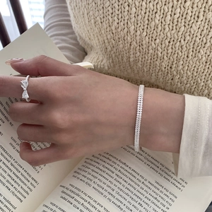 Elegant double-row S925 sterling silver cz bracelet and bow ring set for women