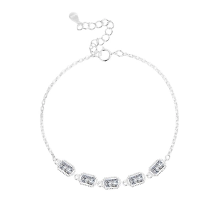 S925 sterling silver bracelet featuring five rectangular cubic zirconia stones and extension chain