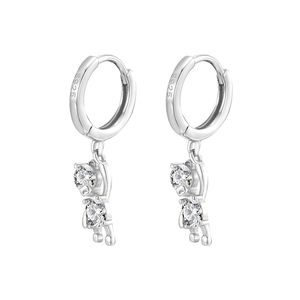 Minimalist S925 sterling silver hoop earrings with clear cubic zirconia bear pendant