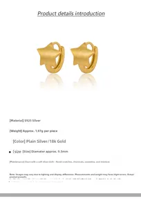 Detail view of S925 silver star earrings with brushed 18k gold finish and dimensions