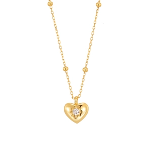Collier en argent sterling S925 avec pendentif cœur doré et cristal en forme d'étoile