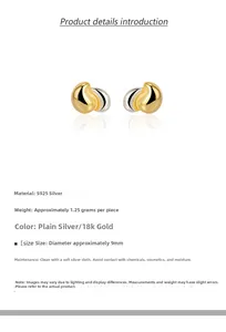 Detail of 925 sterling silver spiral stud earrings with gold and silver two-tone finish