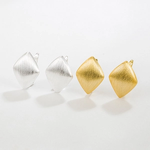 Minimalist S925 sterling silver rhombus hoop earrings with brushed matte finish in gold and silver