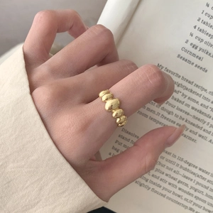 Bague élégante en argent sterling S925 doré avec perles ovales de style rétro pour femme