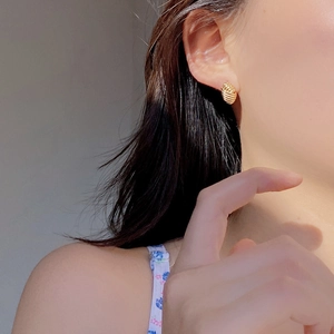 French retro style S925 silver croissant twist stud earrings in gold plated finish