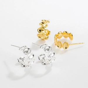S925 sterling silver geometric oval C-shape hoop earrings in gold and silver finish