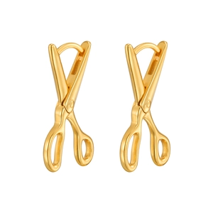 Minimalist S925 sterling silver scissors hoop earrings with high-polished gold finish