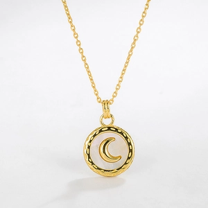 925 Sterling Silver Moon Pendant Necklace White Mother Of Artificial Pearl Round Charm Chic Simple Geometric Clavicle Chain For Women Jewelry