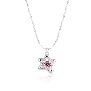S925 sterling silver necklace featuring a hollow star pendant with a pink zircon stone