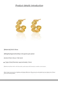 Detail of 14mm S925 sterling silver oval hoop earrings in 18k gold finish