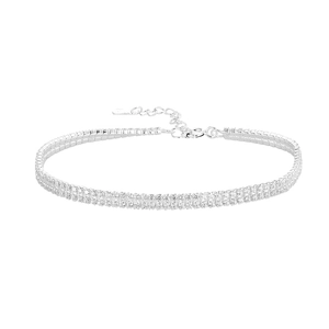Sparkling S925 sterling silver double-row zircon bracelet with adjustable metal chain