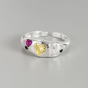 Anello Aperto in Argento Sterling S925 Con Strass a Cuore Colorato Regolabile Stile Coreano Gioielli da Dito per Donna