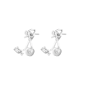 S925 sterling silver bow earrings with cute rabbit and heart apple pendants