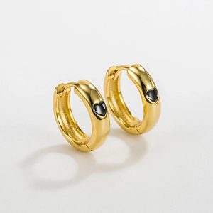 Orecchini a Cerchio con Cuore in Argento Sterling 925 Stile Ins Minimalista Goccia di Colla Piccolo Cuore Nero Gioielli Donna