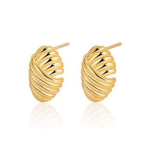 Polished gold croissant twist stud earrings in S925 sterling silver with mirror reflection