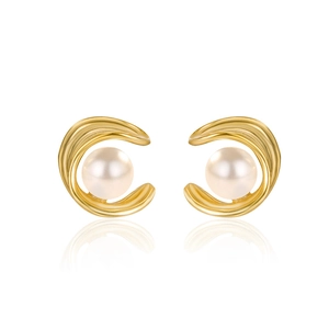 Boucles d'oreilles perles en argent S925 avec un design doré unique en forme de C