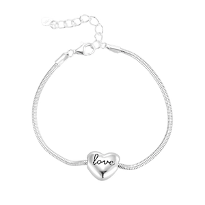 Minimalist S925 sterling silver snake chain bracelet with a love heart pendant
