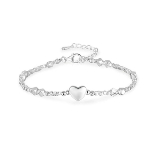 Handmade 925 sterling silver heart bracelet with irregular crushed silver beads