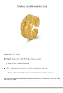 Detail of S925 silver ring featuring 18k gold plating and molten lava texture design