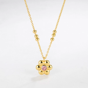 925 Sterling Silver Flower Pink Zirconia Pendant Necklace Minimalist Korean Style Elegant Fresh Clavicle Chain For Women