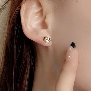 Minimalist 925 sterling silver two-tone twisted knot stud earrings for women