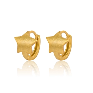 S925 sterling silver star hoop earrings with brushed matte finish in 18K gold color