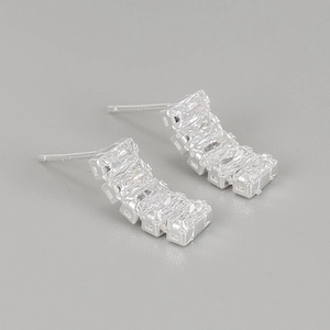 925 Sterling Silver Zirconia Stud Earrings For Women Korean Minimalist Geometric Bar Design Luxury Hypoallergenic Jewelry