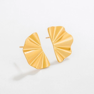 Nordic Retro 925 Sterling Silver Fan Shaped Stud Earrings Frosted Minimalist Geometric 18k Gold Plated Jewelry For Women