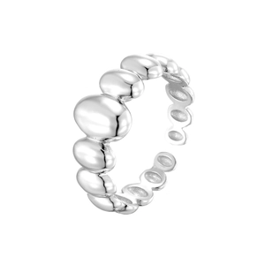 Bague ouverte minimaliste en argent S925 avec design géométrique de perles ovales
