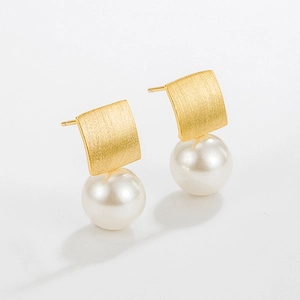 French Vintage 925 Sterling Silver Brushed Geometric Square Artificial Pearl Dangle Earrings For Women Elegant Wedding Party Jewelry Accessories