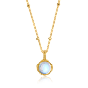 French INS 925 silver moonstone necklace with gold beaded chain and round pendant