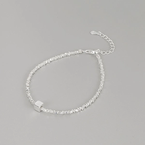 925 Sterling Silver Irregular Square Cube Bracelet For Women Minimalist Geometric Adjustable Wrist Chain Link Jewelry Gift