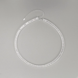 925 Sterling Silver Rectangular Rhinestone Tennis Necklace Elegant Micro Pave Choker Shimmering Geometric Wedding Jewelry For Women
