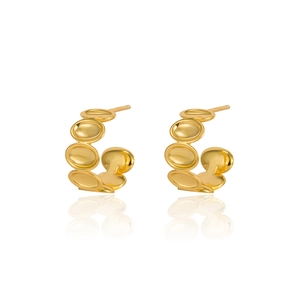Minimalist S925 sterling silver oval hoop earrings with gold plated glossy finish