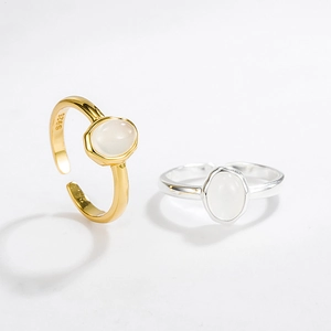 Adjustable S925 sterling silver rings with oval cat-eye stones in gold and silver finish
