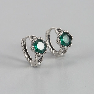 Vintage 925 Sterlingsilber Creolen Für Damen Nischen-Design Smaragdgrüner Zirkonia Eingelegt Retro Geometrischer Schmuck Geschenk
