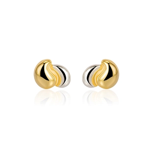 Polished 925 sterling silver organic bean stud earrings in gold and silver finish