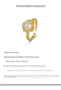 Macro detail of S925 silver lava texture ring with baroque pearl in 18K gold finish