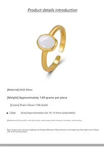 Detailed view of S925 sterling silver ring with oval opal gemstone and size parameters